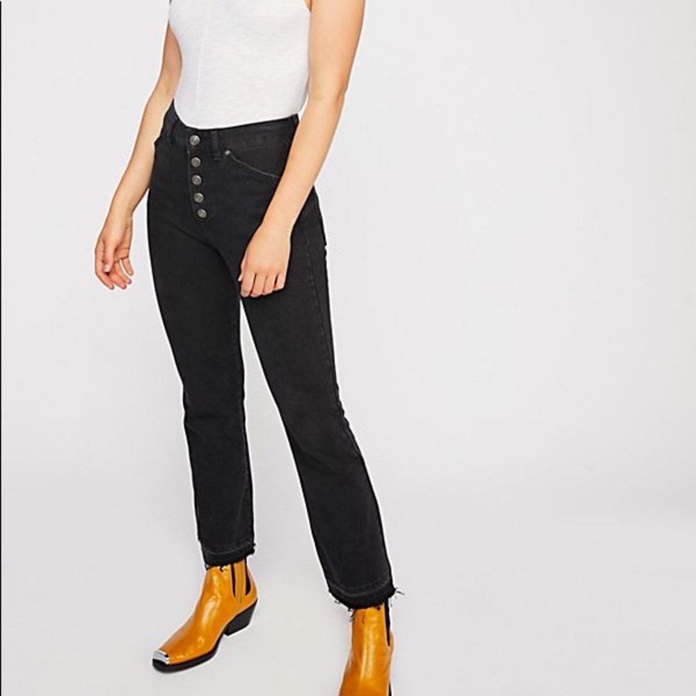 Free People Dylan High-Rise Bootcut Jeans 28 black